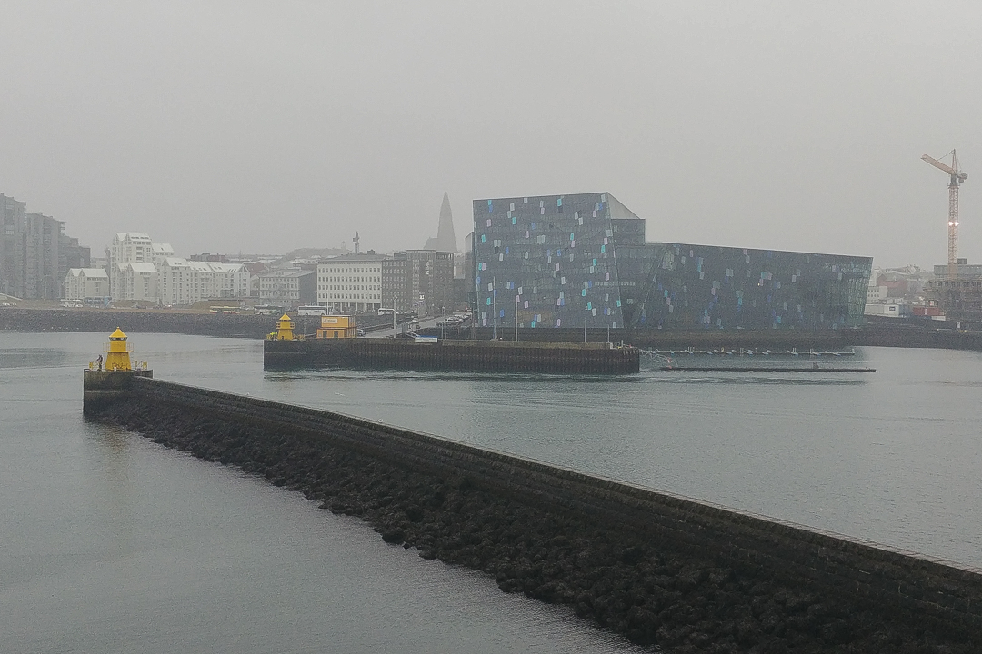 Harpa we mgle, Reykjavik